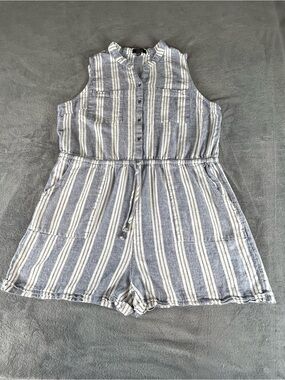 Kelly Renee Linen Blend Striped Romper Womens XXL Blue & White Summer Resort